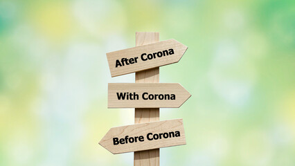 道しるべ3方向と緑背景_中心_with coronaなど文字入り