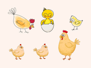 Set of chicken, rooster and hen icon character mascot vector illustration.