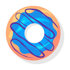 Top view of colorful donuts flat item. Cartoon glazed doughnuts with pink, blue, green icing isolated vector illustration. Desserts and sweet snack