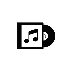 Music disc with cover icon in black flat glyph, filled style isolated on white background
