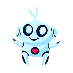 Futuristic robot. Humanoid, cyborg, helper isolated on blue background. Flat vector illustration for ai technology, robotics, evolution