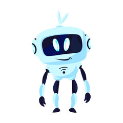 Futuristic robot. Humanoid, helper isolated on blue background. Flat vector illustration for ai technology, robotics, evolution