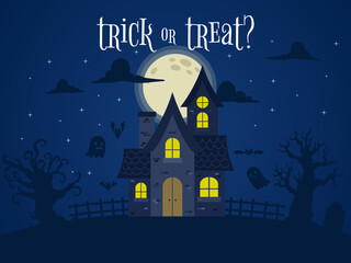 Vector haunted house in halloween night