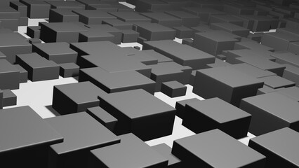 3D illustration abstract art of black box pattern with white background