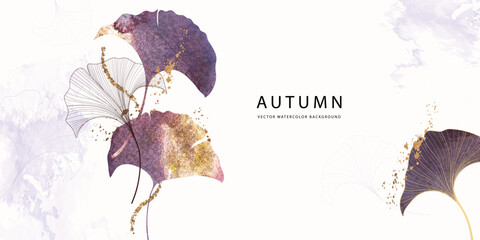 Autumn and fall season flower with leaf water color decoration in flame ,wallpaper ,banner