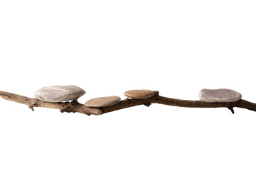 Stone product display podium on old branc, Isolated on white background