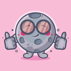 cool moon character mascot with thumb up hand gesture isolated cartoon in flat style design