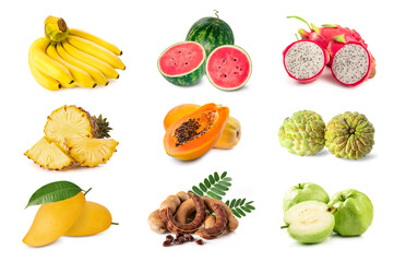 Set of Tropical fruits isolated on white background