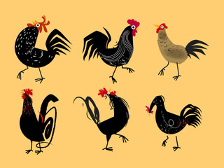 Set of chicken, rooster and hen icon character mascot vector illustration.