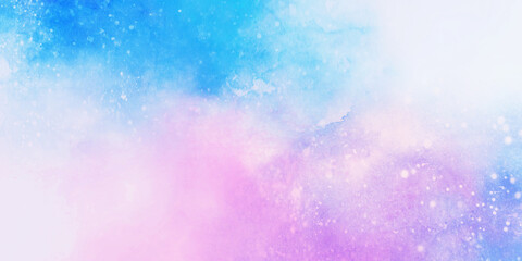 Fototapeta 青色と紫色の星空の水彩イラストのフレーム　背景イラスト obraz
