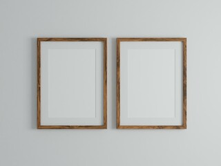 Vertical wood frame mockup on wall. 3d rendering, 3d illustration