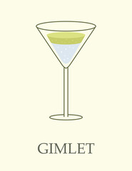 Alcoholic cocktail in goblet concept. Refreshing Gimlet with Gin and Lime Juice. Popular tasty drink or beverage. Design element for cafe or restaurant menu. Cartoon flat vector illustration