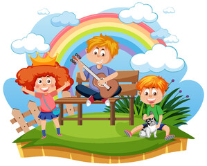 Three happy kids cartoon character