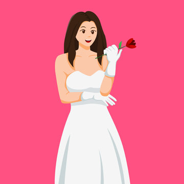 Brides Wedding with holding Flower Character Design Illustration