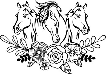 Horse Silhouette, Horseshoe Vector, Horse Flower Silhouette 