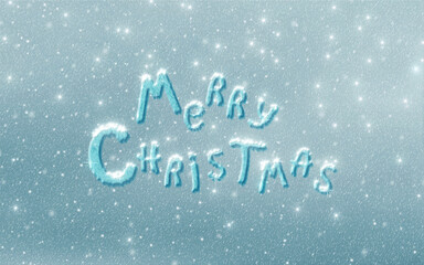 Winter cloudy sky with snowfall and Merry Christmas lettering background