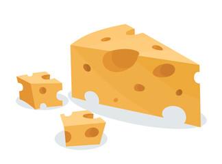 Dairy product concept. Icon or sticker with piece of delicious yellow cheese. Organic product or food. Design element for social networks. Cartoon flat vector collection isolated on white background