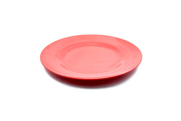 empty plastic red plate isolated on white background.