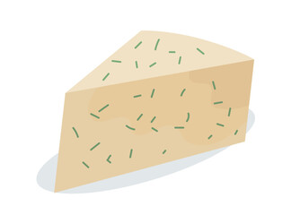 Dairy product. Icon with triangular piece of cream cheese with blue mold. Organic product. Dorblu. Design element for online supermarkets. Cartoon flat vector collection isolated on white background