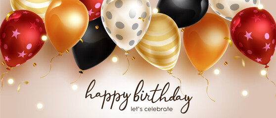 Happy birthday vector background design. Happy birthday greeting text with elegant pattern balloon bunch for birth day celebration banner. Vector illustration.
