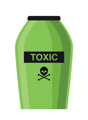 Dangerous substance concept. Icon with toxic waste in green canister. Symbol with skull and bones. Design element for banners and posters. Cartoon flat vector illustration isolated on white background