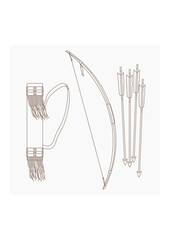 Editable Isolated Native American Archery Tools Vector Illustration in Outline Style for Traditional Culture and History Related Design