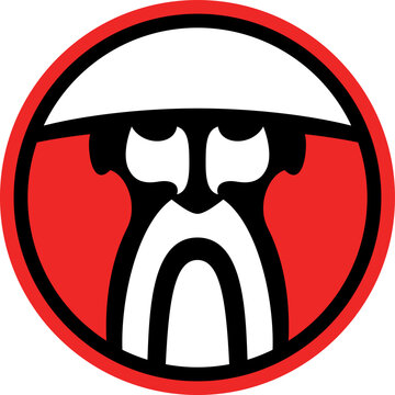 Elderly Asian Man with Long Beard Wearing a Conical Hat. Minimalist Logo Design