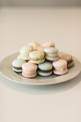 Plate full of delicious french macaroons  