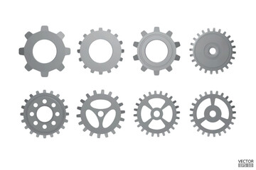 3D Gear icon set.  Transmission cogwheels and gears are isolated on white background. Machine gear, setting symbol, Repair, and optimize workflow concept. 3d vector illustration.