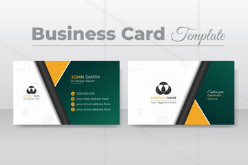 Business card design set template for company and personal use with white background, corporate and clean business card template with green, yellow and gray color shapes
