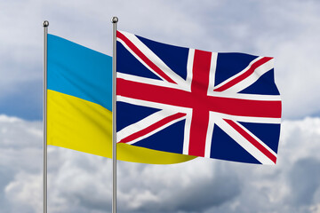 ukrainian and united kingdom flag on sky background. 3D illustration