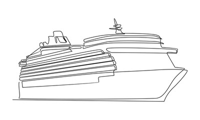 continuous line of cruise ship - obrazy, fototapety, plakaty
