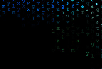 Dark blue, yellow vector layout with latin alphabet.