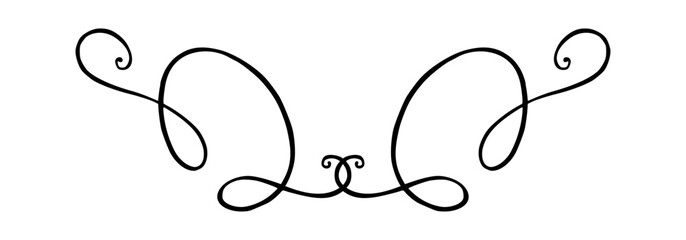 Flourish ornament as monogram or divider for wedding invitations and other designs. Handdrawn flourish isolated in white background. Doodle vector illustration