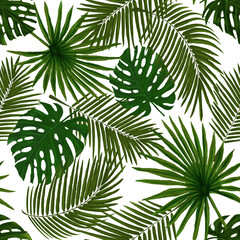 Fototapeta na wymiar Tropical seamless pattern with green palm leaves. Stock illustration