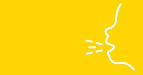 Person coughing on yellow background. Precautions social distancing hygiene coronavirus pandemic