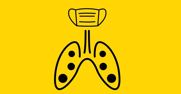 Illustration of  face mask and lungs on yellow background.  Social distancing  for coronavirus pande