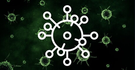 Digital illustration of Coronavirus Covid-19 over cells floating in background