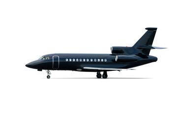 Modern black corporate business jet isolated on transparent background