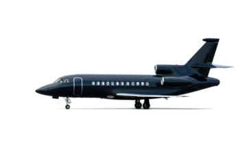 Modern black corporate business jet isolated on transparent background