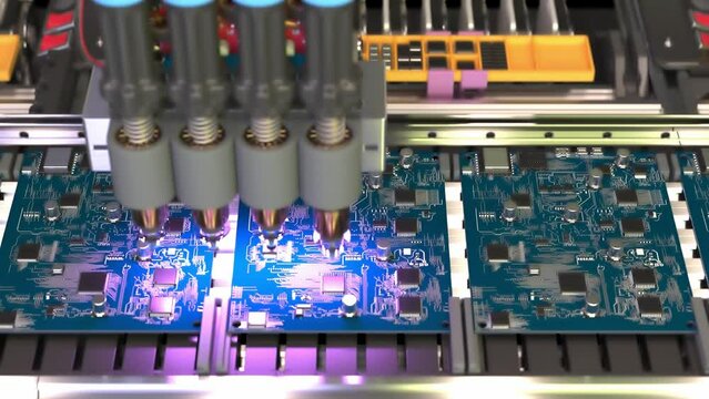 Conveyor for the production of processors and motherboards at the factory 4k footage