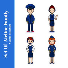 Vector illustration character set of airline family cartoon