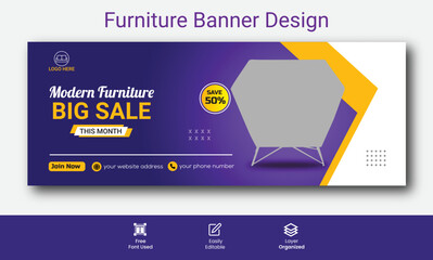 
Modern furniture big sale promotional social media Instagram cover  or banner template design  