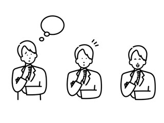 色々な表情のビジネスマンのイラスト素材セット　線画のみ