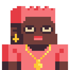 Pixel art avatar profile character. 80s video game sprites. Man, cool guy, user pic. Isolated vector illustration. Sticker design.