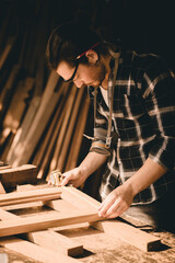 Professional Carpenter man authentic Handcraft Wood worker. Joiner or furniture builder home diy...