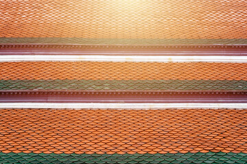 Thai style Ceramic roof tile flakes vintage temple roof in Thailand buddhist building architecture...