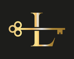 Letter L Real Estate Logo Concept With Home Lock Key Vector Template. Luxury Home Logo Key Sign