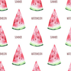 Watercolor pattern with slice of watermelon isolated.