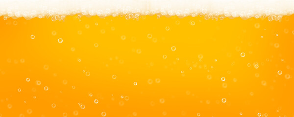Beer with foam and bubbles